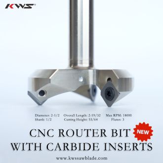 Broca para enrutador CNC con inserto de carburo KWS de 2-1/2 de diámetro x 53/64 x 1/2 de vástago