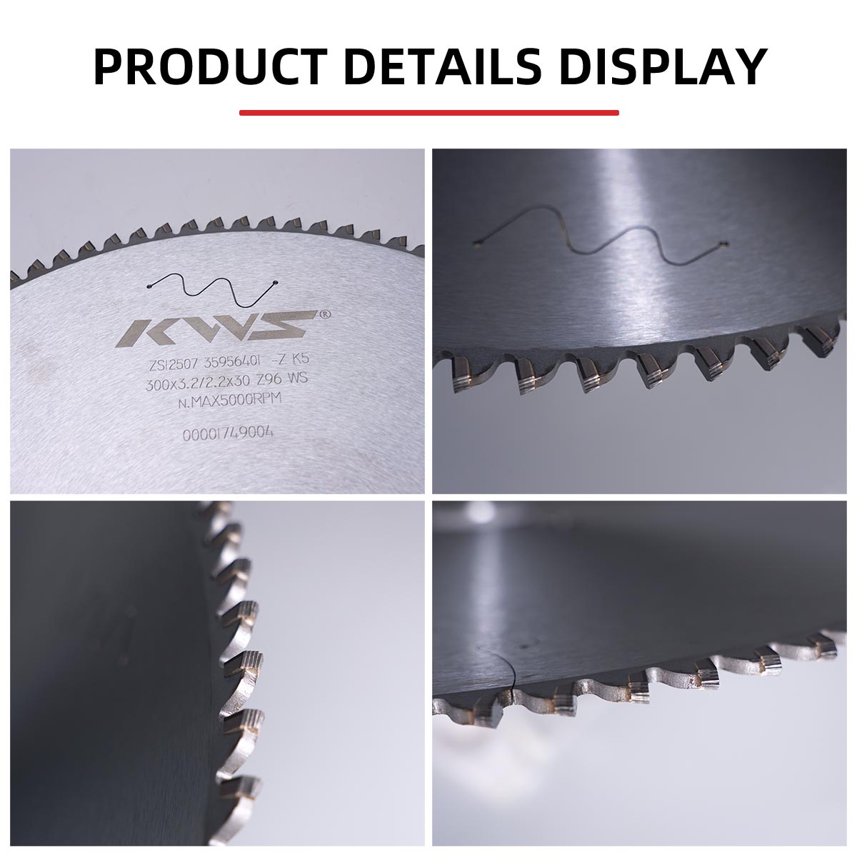 Hoja de sierra universal KWS 300x30x3,2x96T WS PCD sin incisor para cortar paneles bilaminados y materiales plásticos